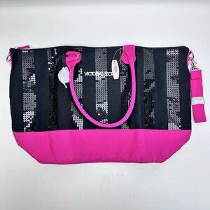 Victoria's Secret Bling Black Sequin & Pink Weekender Large Tote Bag - NWT